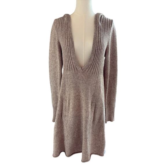 Old Navy Dresses & Skirts - Old Navy Vintage Sweater Dress L Beige Cotton Wool Blend Hooded Pocket Retro Y2K